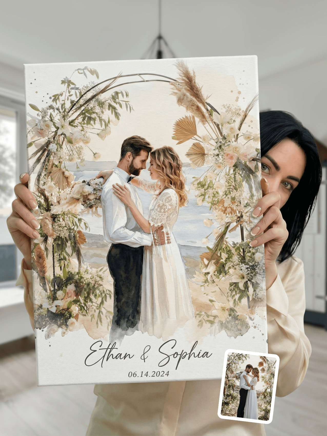 Custom watercolor couple portrait