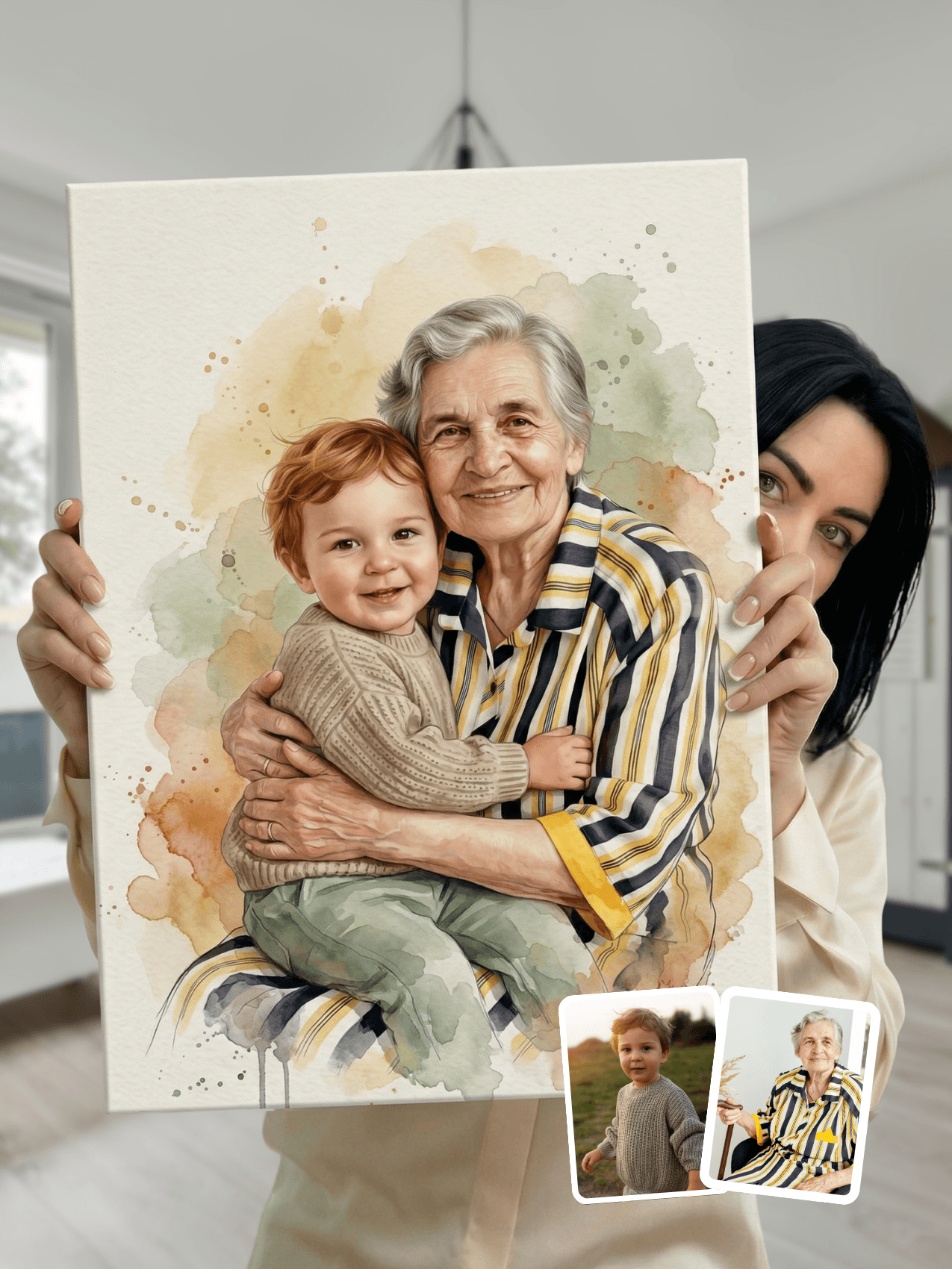 Custom watercolor portrait merging loved ones