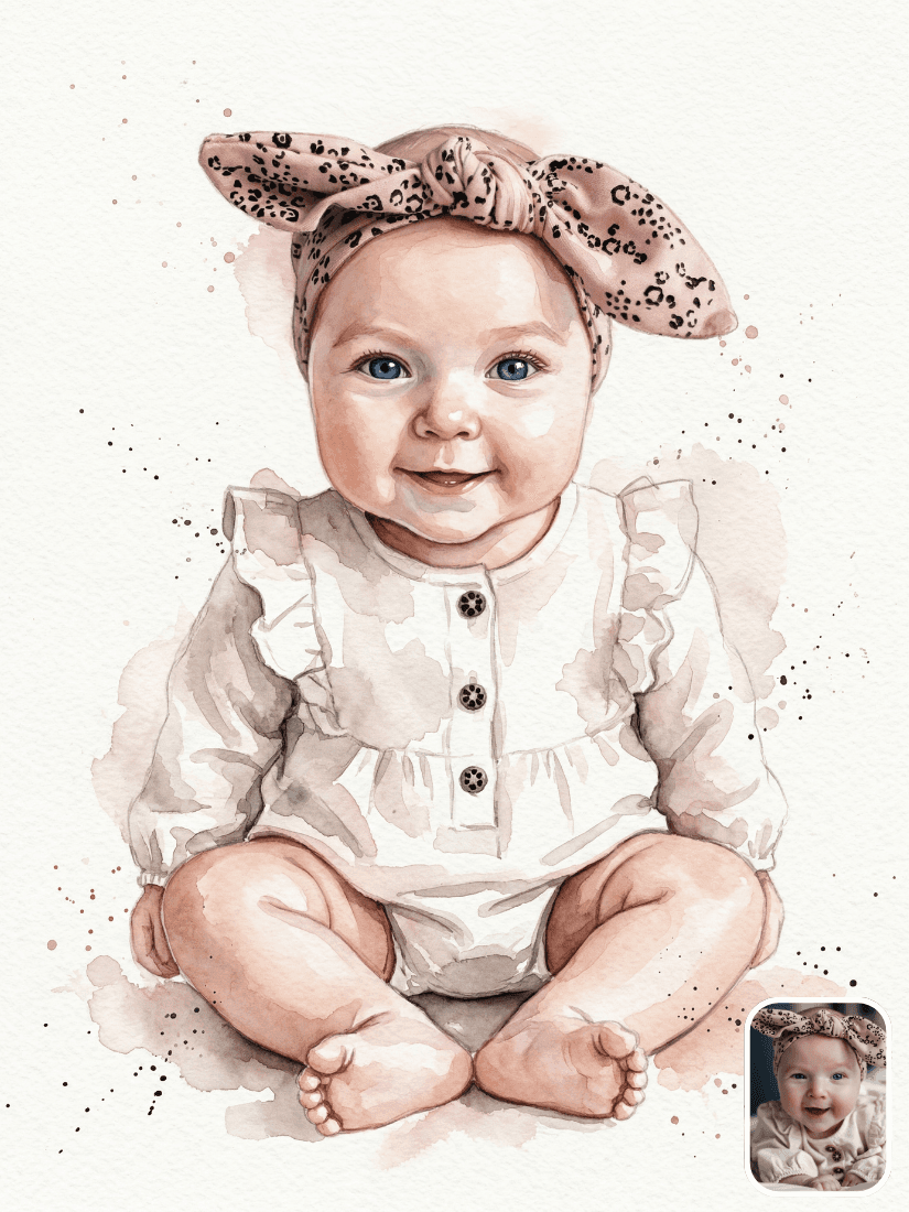 Custom watercolor baby portrait